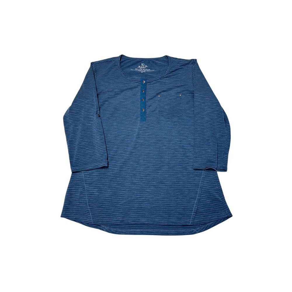 Kuhl Trista 3/4 Sleeve Blue Space Dye Henley Top Tencel Blend Womens Small‎